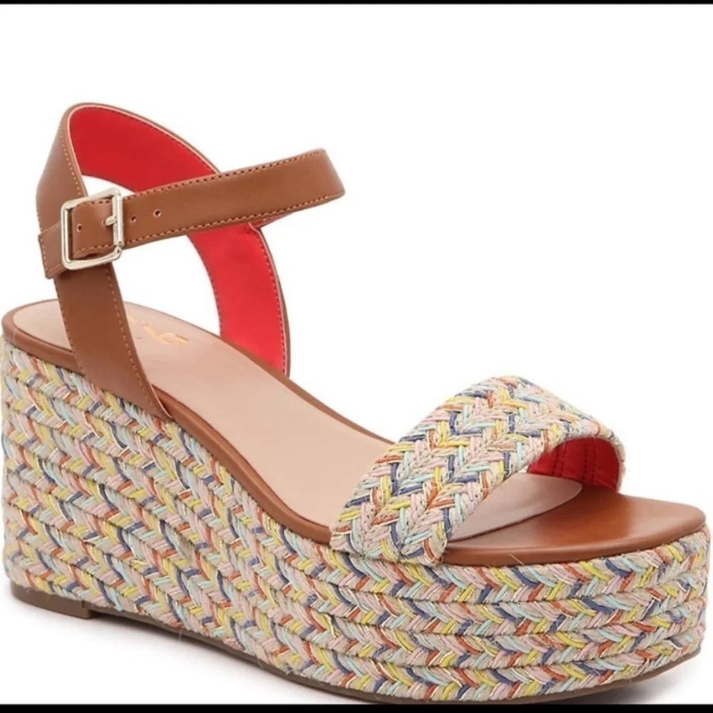 MIX NO. 6 Cammie multicolor open toe wedge platform sandal espadrille size 8